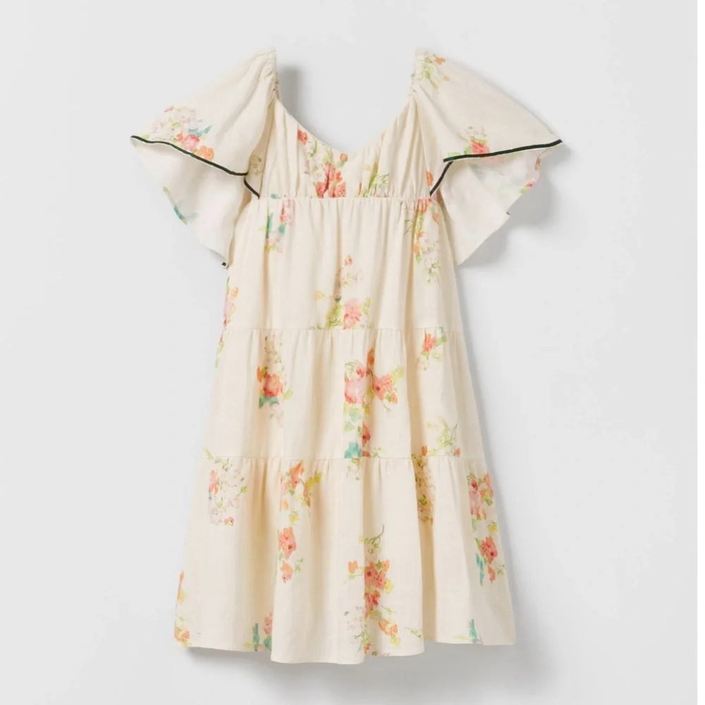 ZARA GIRL NWT PIPED WATERCOLOR DRESS